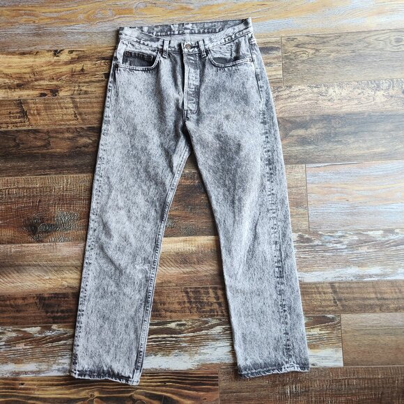 Vintage'80s Levi's 501 Made in USA Grey Acid Washed Button-Fly Straight Jeans - Picture 1 of 12